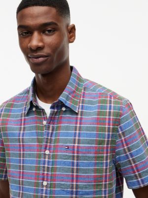 Мужские рубашки Tommy Hilfiger Regular Fit Plaid Linen-Blend Shirt — фото 3