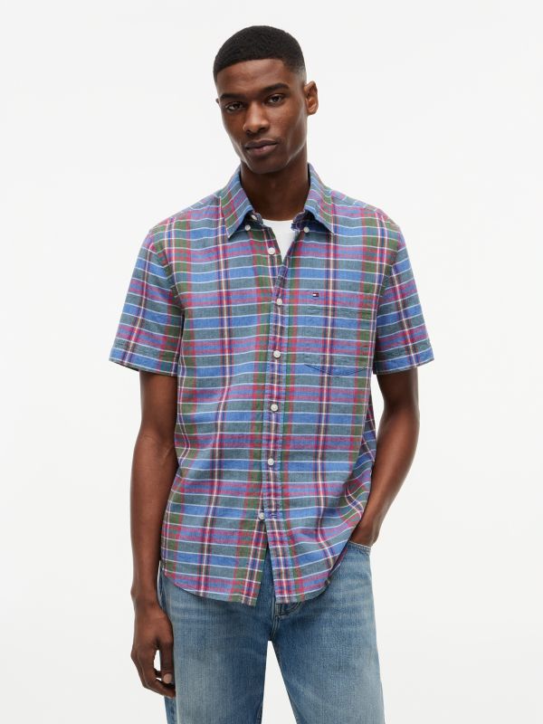 Regular Fit Plaid Linen-Blend Shirt — Blue Spell Multi