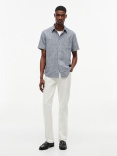 Regular Fit Glen Plaid Linen-Blend Shirt — Light Navy 2