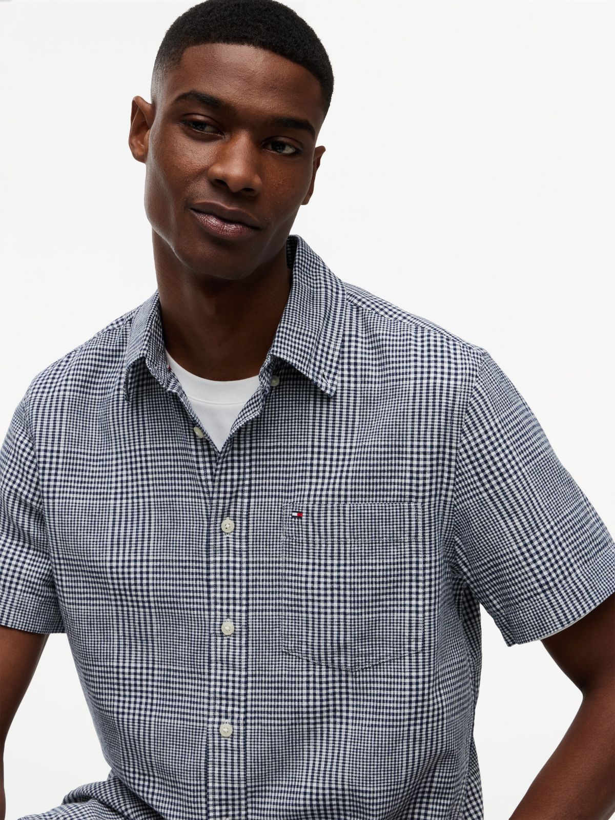 Regular Fit Glen Plaid Linen-Blend Shirt — Light Navy