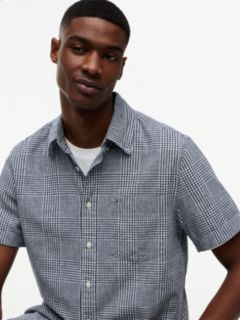Regular Fit Glen Plaid Linen-Blend Shirt — Light Navy 3
