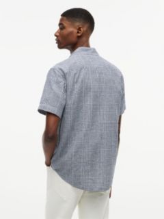 Regular Fit Glen Plaid Linen-Blend Shirt — Light Navy 4