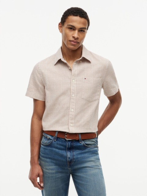 Мужские рубашки Tommy Hilfiger Regular Fit Glen Plaid Linen-Blend Shirt