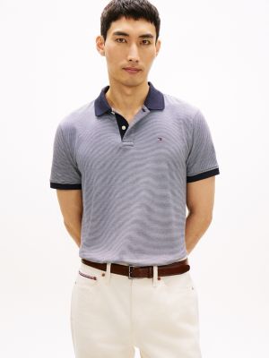 Regular Fit Stripe Interlock Polo, Navy
