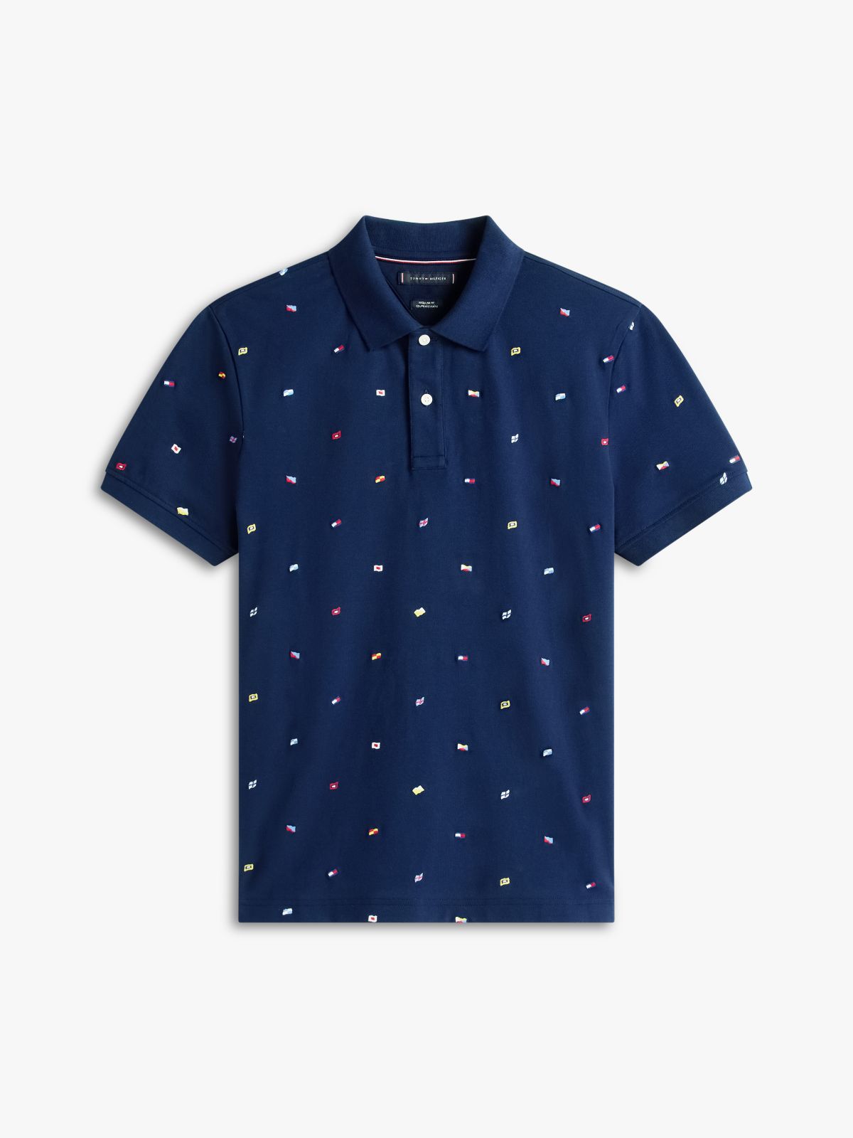 Regular Fit Allover Flag Pique Polo — Light Navy
