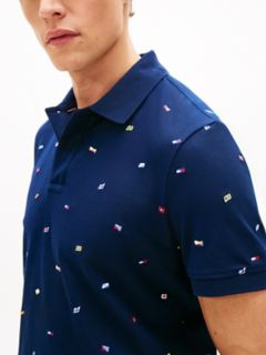 Regular Fit Allover Flag Pique Polo — Light Navy 3