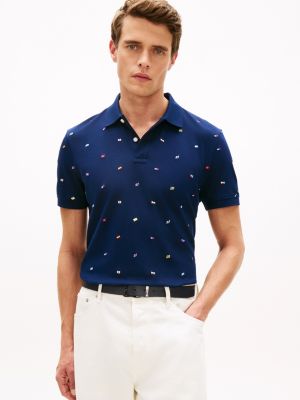 Regular Fit Allover Flag Pique Polo, Carbon Navy