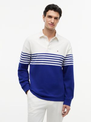 Relaxed Fit Long-Sleeve Colorblock Polo, Wedge Blue