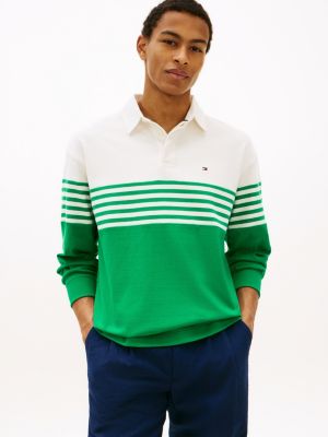 Relaxed Fit Long-Sleeve Colorblock Polo, Olympic Green