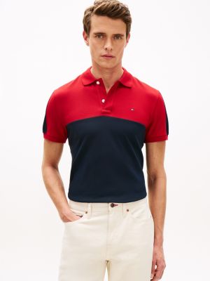 Regular Fit Colorblock Stripe Pique Polo, Medium Red/Navy Colorblock