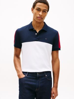 Regular Fit Colorblock Stripe Pique Polo, Optic White