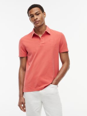 Regular Fit Garment-Dyed Crest Polo, Coral
