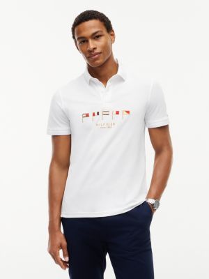 Regular Fit Nautical Flag Pique Polo, Optic White