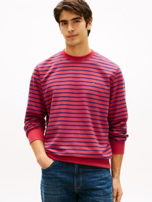 Stripe Terry Crewneck Sweatshirt, Cherry Bomb