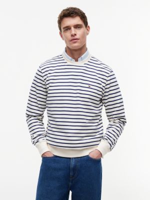 Stripe Terry Crewneck Sweatshirt, Ivory Silk