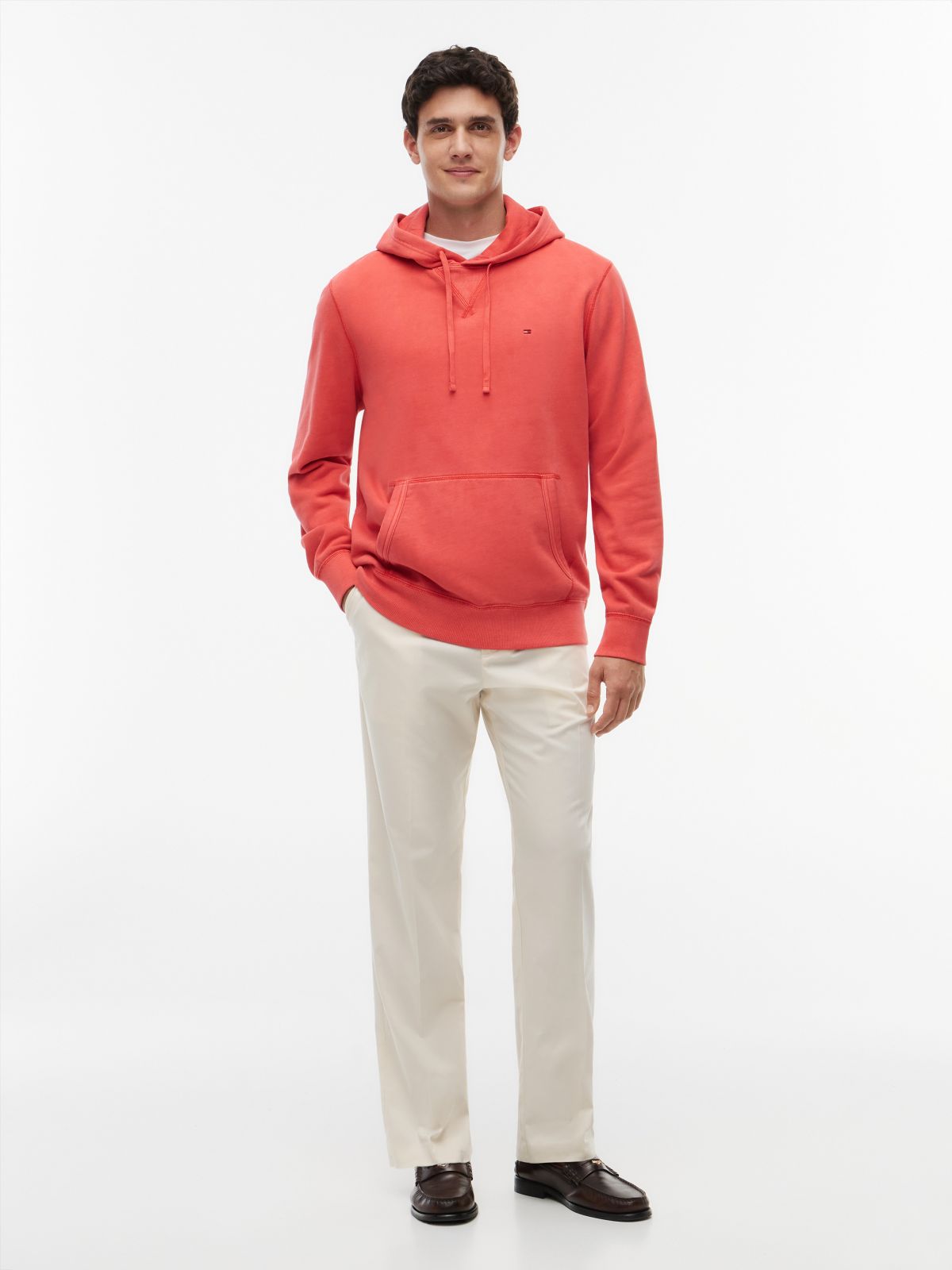 Garment-Washed Terry Hoodie — Coral