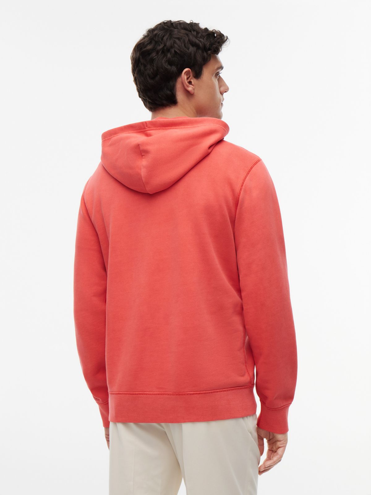 Garment-Washed Terry Hoodie — Coral