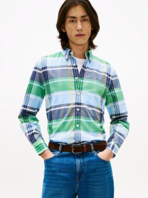 Regular Fit Plaid Stretch Oxford Shirt, Vessel Blue/Green