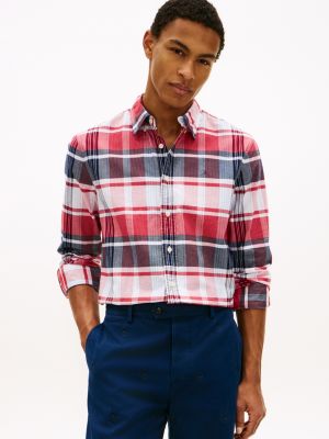 Regular Fit Plaid Stretch Oxford Shirt, Primary Red Multi