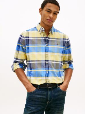 Regular Fit Plaid Stretch Oxford Shirt, Citronella