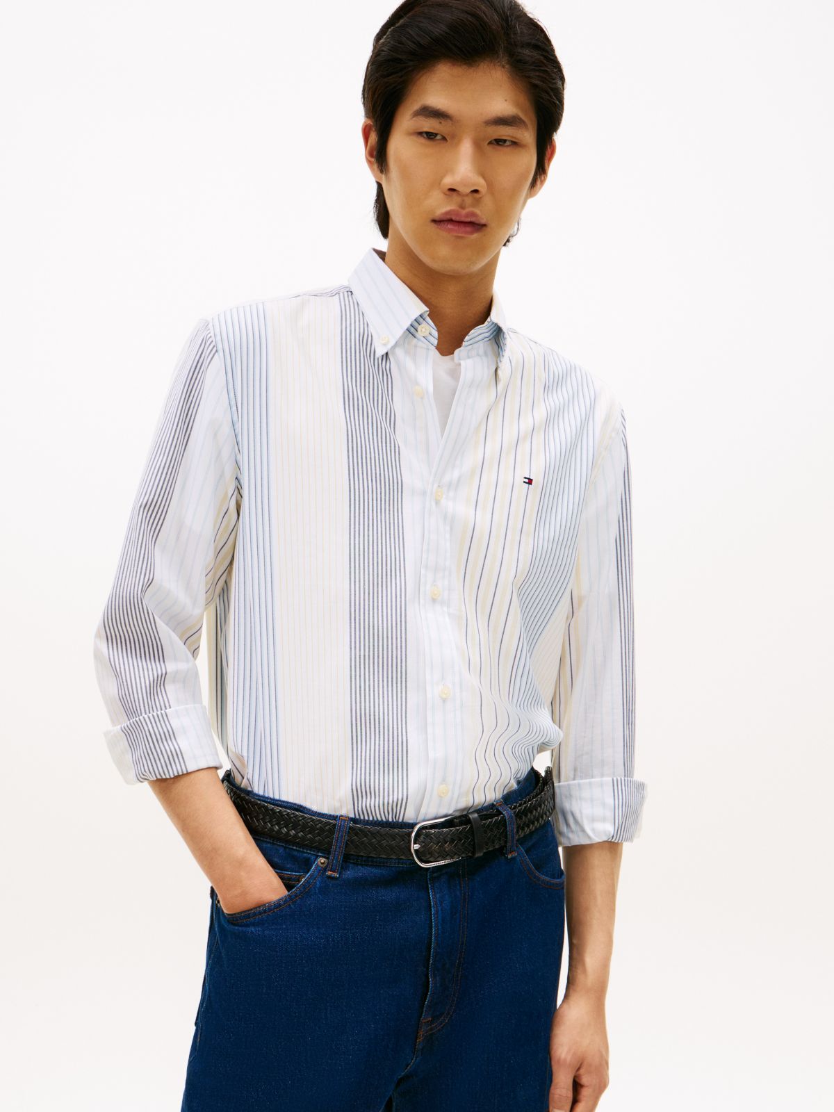 Regular Fit Mix Stripe All-Day Shirt — Optic White/Multi Stripe