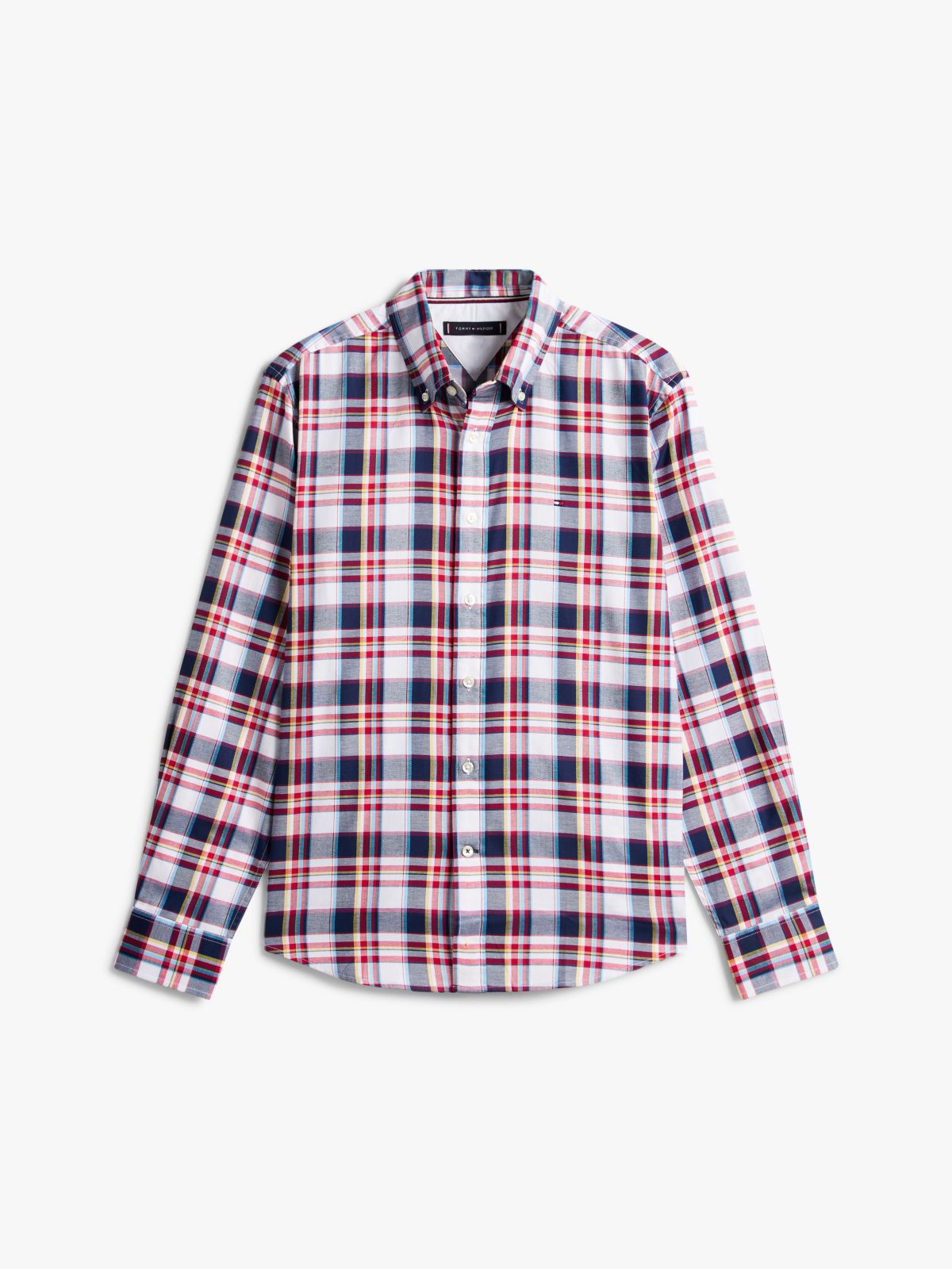 Regular Fit Bold Plaid Twill Shirt — Optic White/Red/Navy Multi