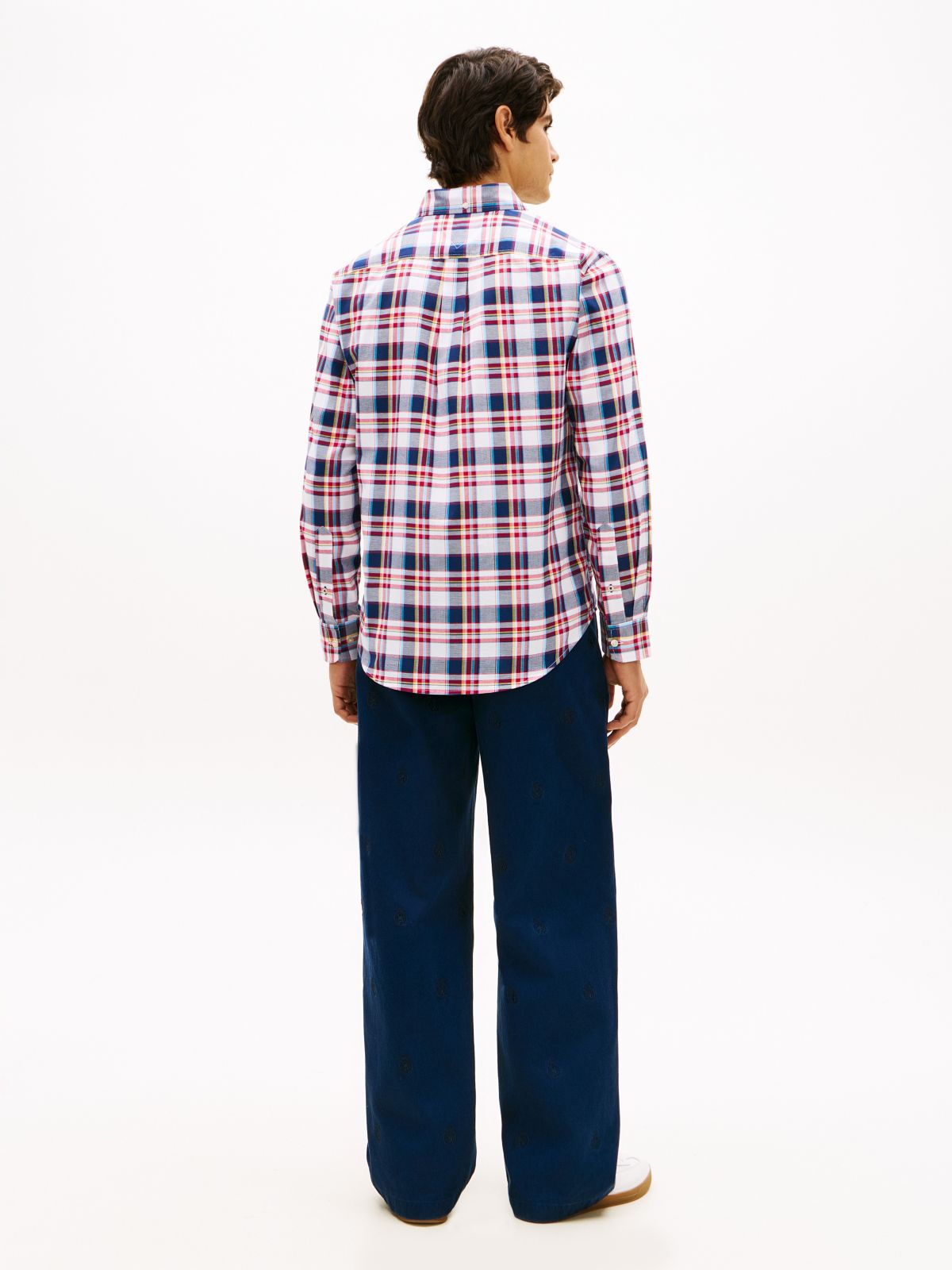 Regular Fit Bold Plaid Twill Shirt — Optic White/Red/Navy Multi