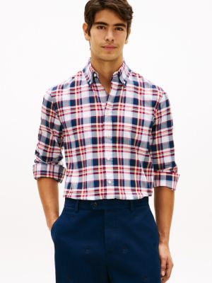 Regular Fit Bold Plaid Twill Shirt, Optic White/Red/Navy Multi