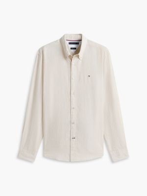 Мужская рубашка Tommy Hilfiger Regular Fit Striped Linen-Blend, цвет: Светлый бежевый — фото 5