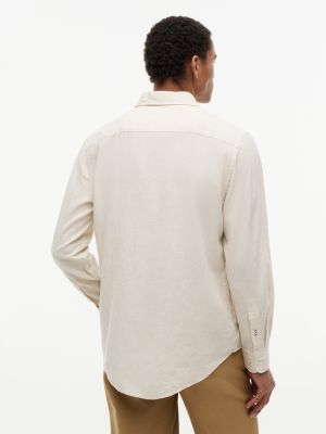 Мужская рубашка Tommy Hilfiger Regular Fit Striped Linen-Blend, цвет: Светлый бежевый — фото 4