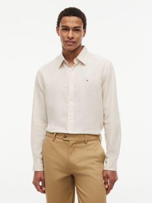 Regular Fit Striped Linen-Blend Shirt, Light Beige