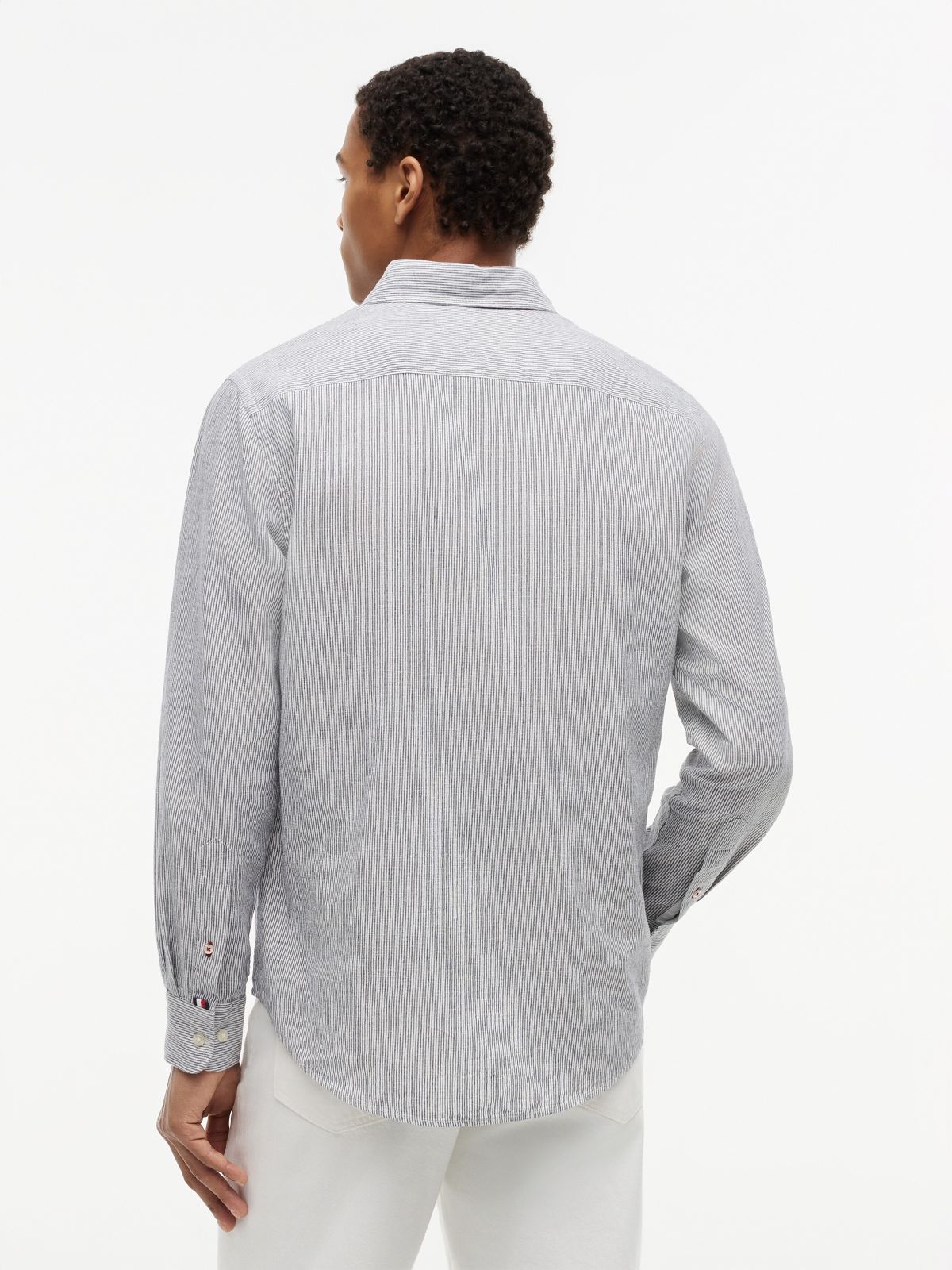 Regular Fit Striped Linen-Blend Shirt — Pitch Blue