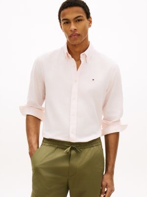 Regular Fit Striped Linen-Blend Shirt, Pink Shade
