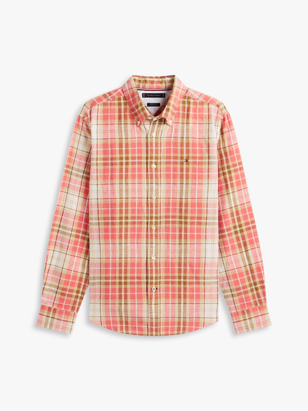 Regular Fit Plaid Linen-Blend Shirt — Yellow Stone Check
