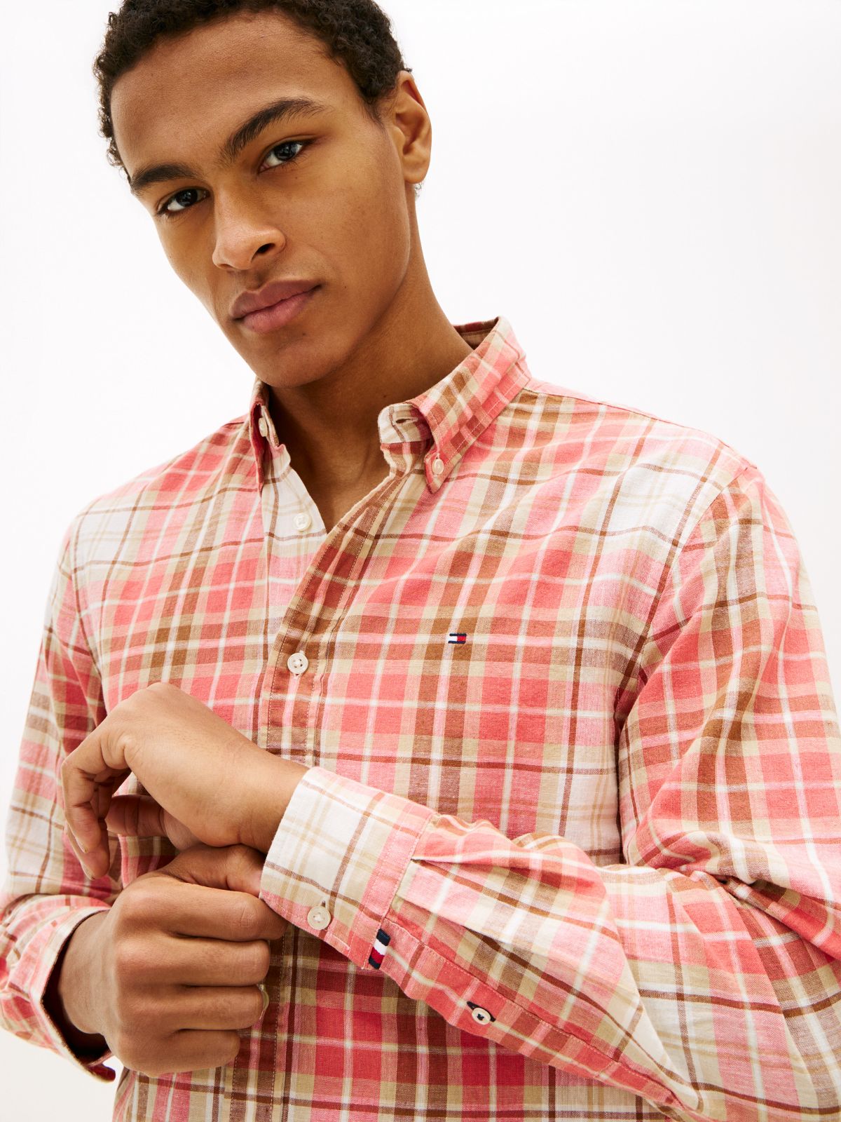 Regular Fit Plaid Linen-Blend Shirt — Yellow Stone Check