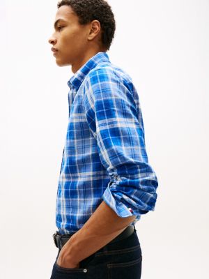 Мужская рубашка Tommy Hilfiger Regular Fit Plaid Linen-Blend, цвет: Индиго синий — фото 2