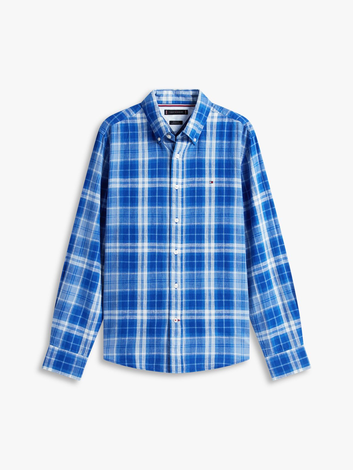 Regular Fit Plaid Linen-Blend Shirt — Indigo Blue