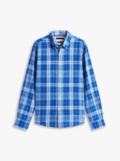 Regular Fit Plaid Linen-Blend Shirt — Indigo Blue 5