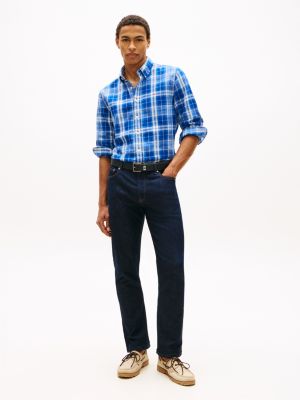 Мужская рубашка Tommy Hilfiger Regular Fit Plaid Linen-Blend, цвет: Индиго синий — фото 3