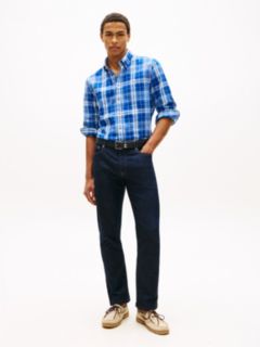 Regular Fit Plaid Linen-Blend Shirt — Indigo Blue 3
