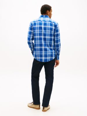 Мужская рубашка Tommy Hilfiger Regular Fit Plaid Linen-Blend, цвет: Индиго синий — фото 4