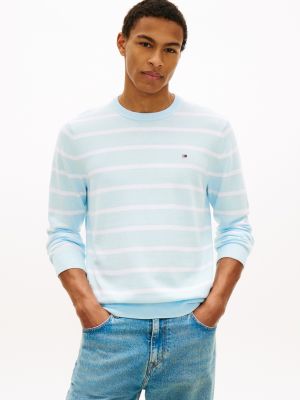 Stripe Classic Crewneck Sweater, Rain Dance/White Stripe