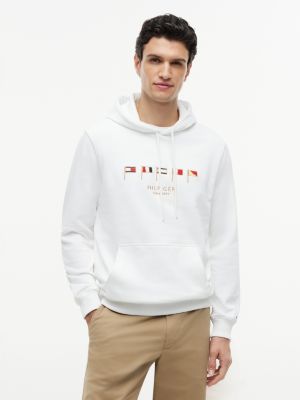 Embroidered Nautical Flag Hoodie, Optic White