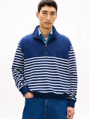 Stripe Quarter-Zip Sweatshirt, Carbon Navy/White Stripe