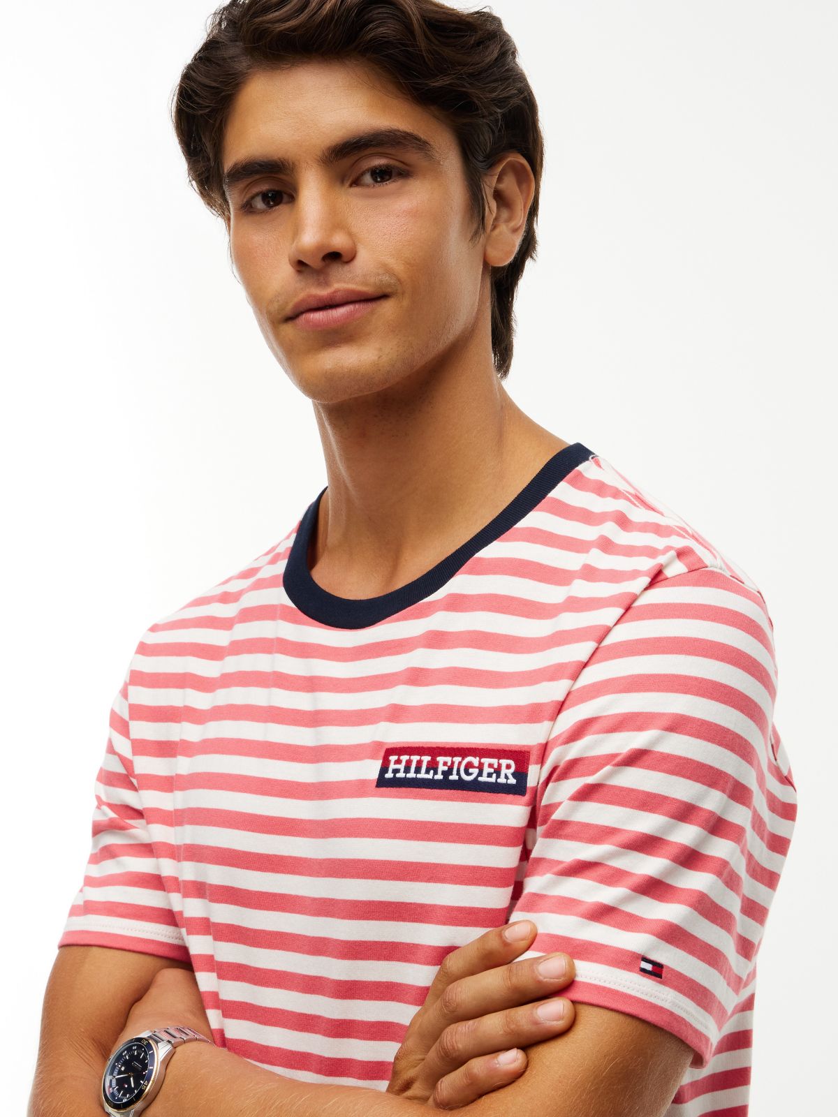 Striped Hilfiger Logo T-Shirt — Vintage Red