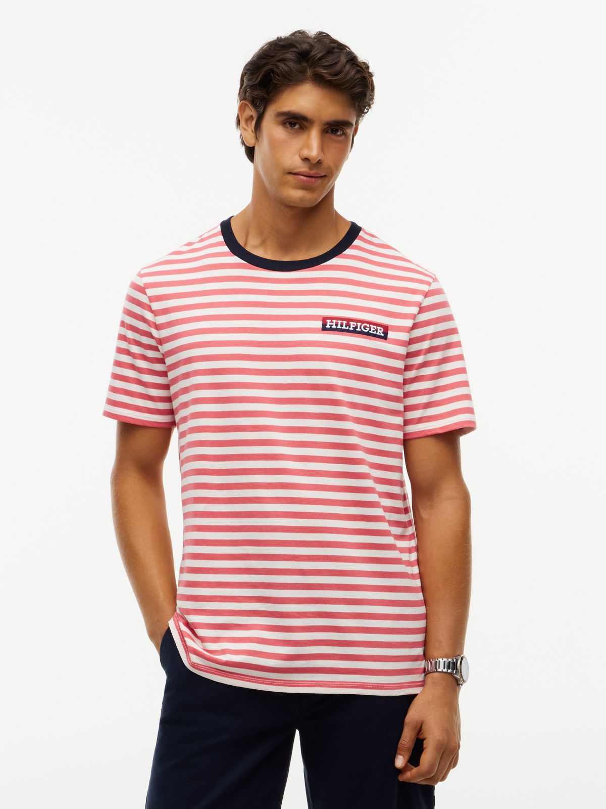 Striped Hilfiger Logo T-Shirt — Vintage Red