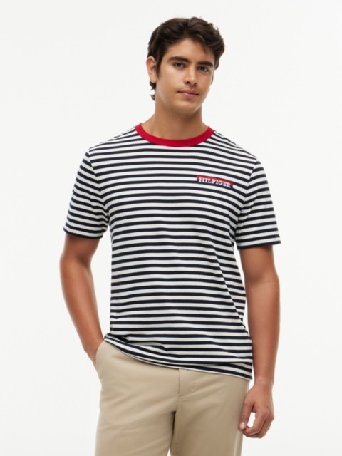 Мужские футболки Tommy Hilfiger Striped Hilfiger Logo T-Shirt