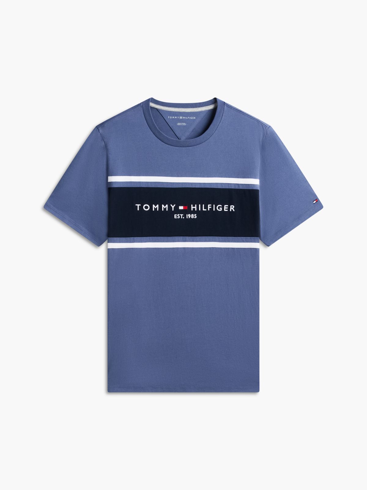 Hilfiger Block Stripe Logo T-Shirt — Faded Indigo