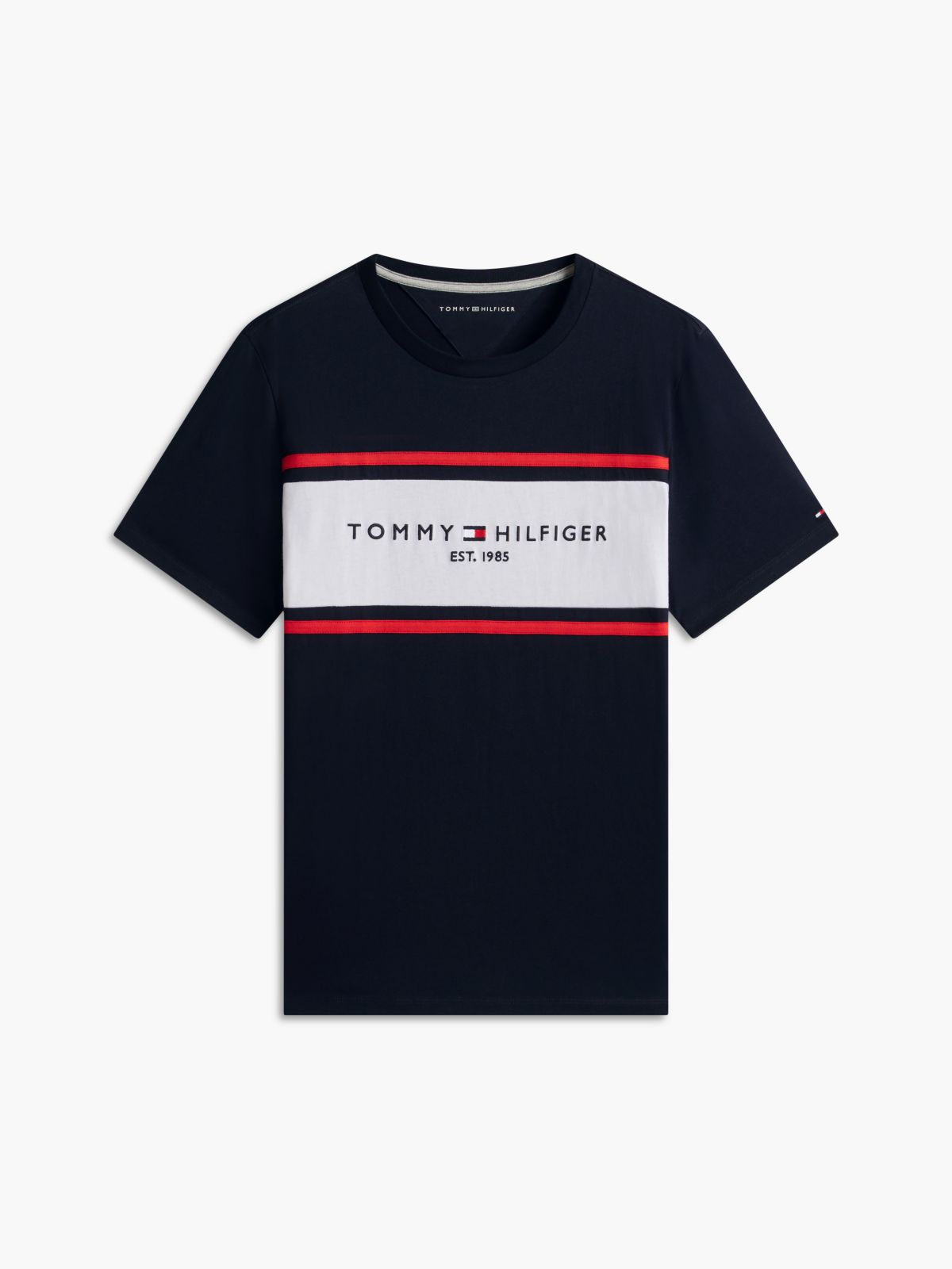 Hilfiger Block Stripe Logo T-Shirt — Navy Blue