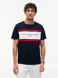 Hilfiger Block Stripe Logo T-Shirt — Navy Blue 1